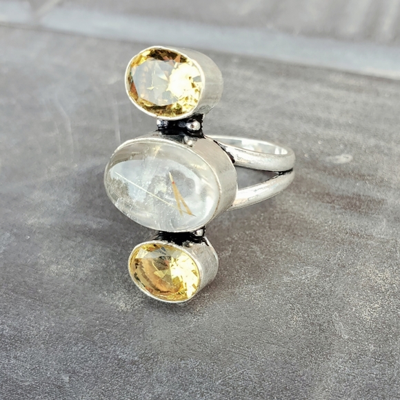 New Golden Rutile and Citrine 925 Silver Ring. - Picture 11 of 16